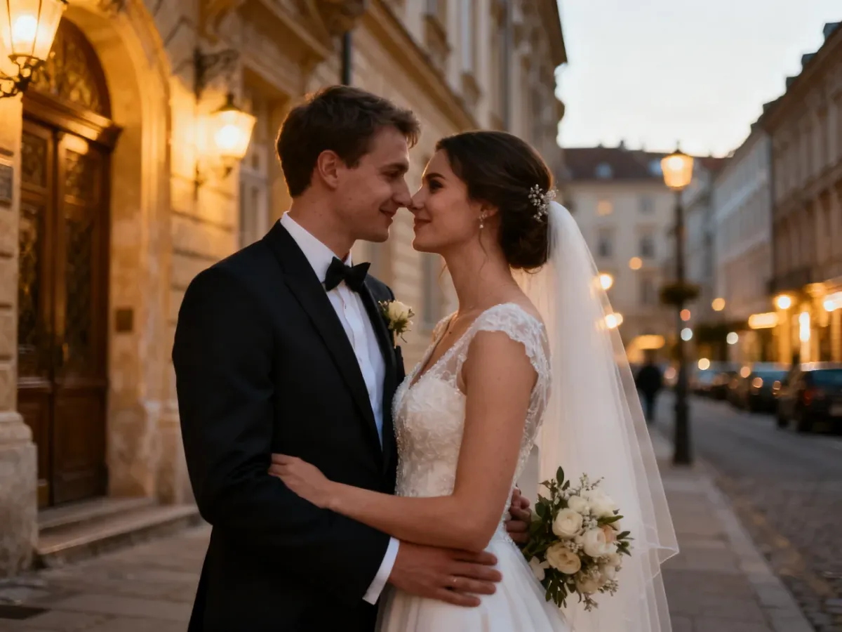 Para młoda na tle eleganckiej miejskiej architektury